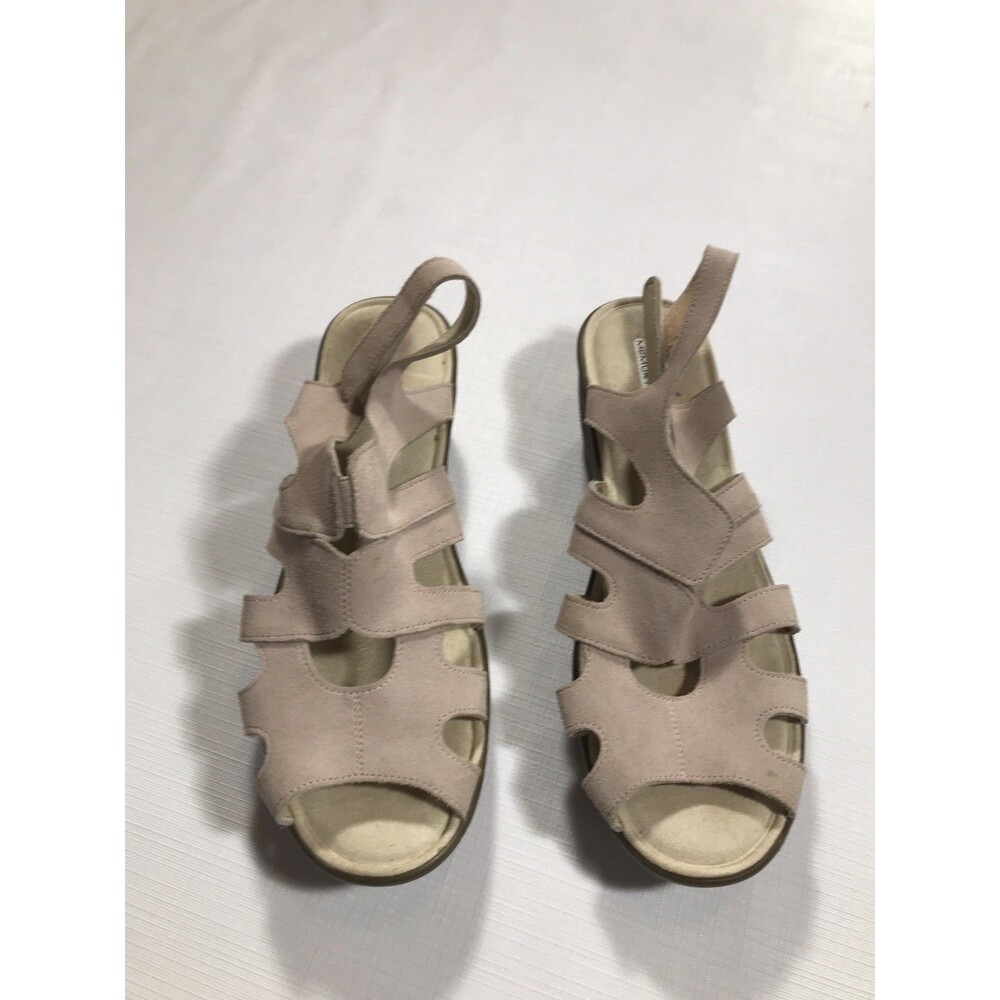 Skechers Memory Foam Beige Suede Peep Toe Wedge Sandals Sz 11